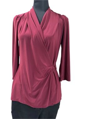 White House Black Market Wine-Red Wrap Drape Blouse